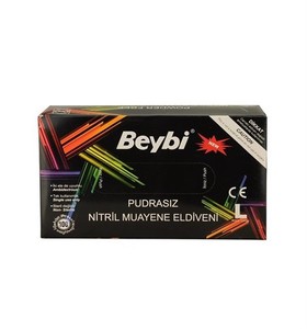 Beybi Nitril Muayene Eldiveni Pudrasız Siyah Large (L)