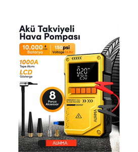 Auhma A8822 4 ü 1 Arada Akü Takviye, Şarjlı Hava Pompası, Powerbank ve Dijital Fener