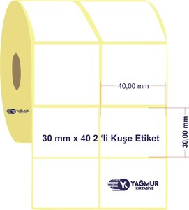  30 mm x 40 mm Kuşe Rulo Etiket 2 Lİ